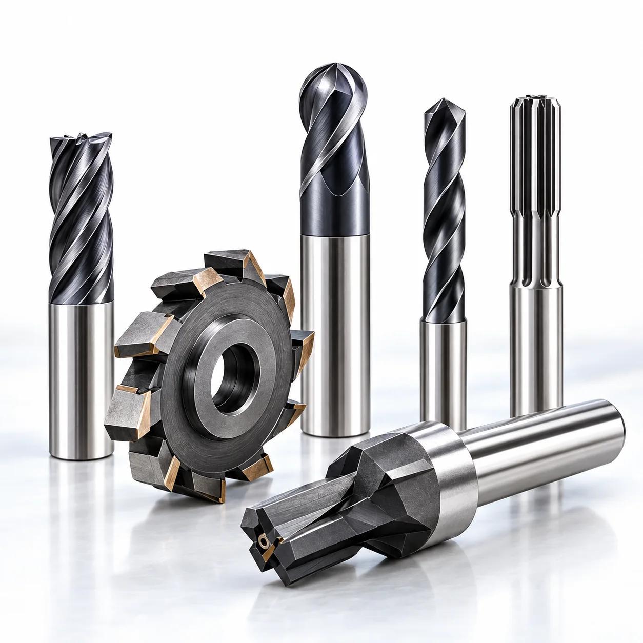 Illustrative close-up collection of cutting tools