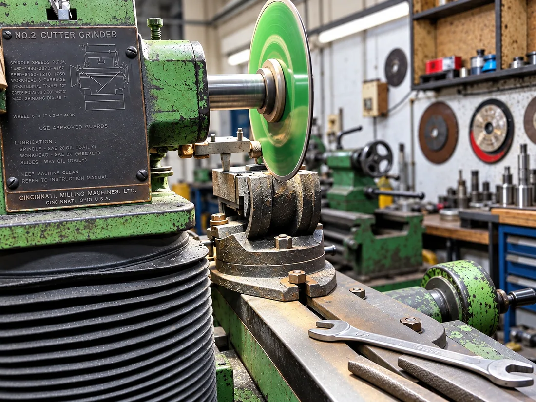 Illustrative cutter grinding machine in a workshop